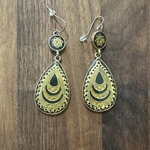 Gold and Black Teardrop Earrings